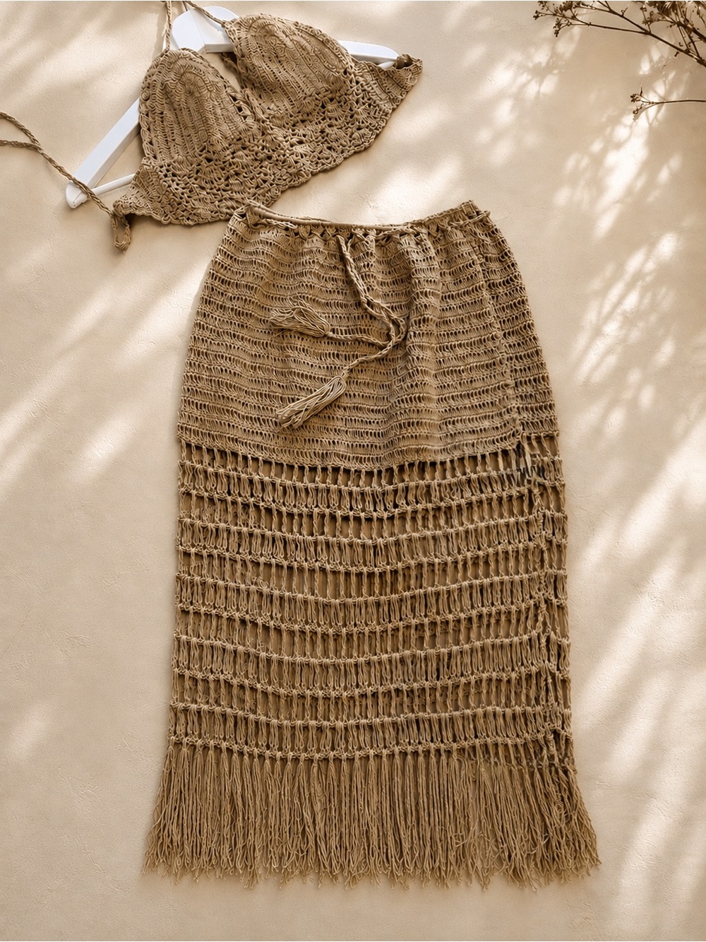 BrandNew Handcrafted khaki Beach Summer set - Crochet Bralette & Skirt Set - Picture 2 of 8